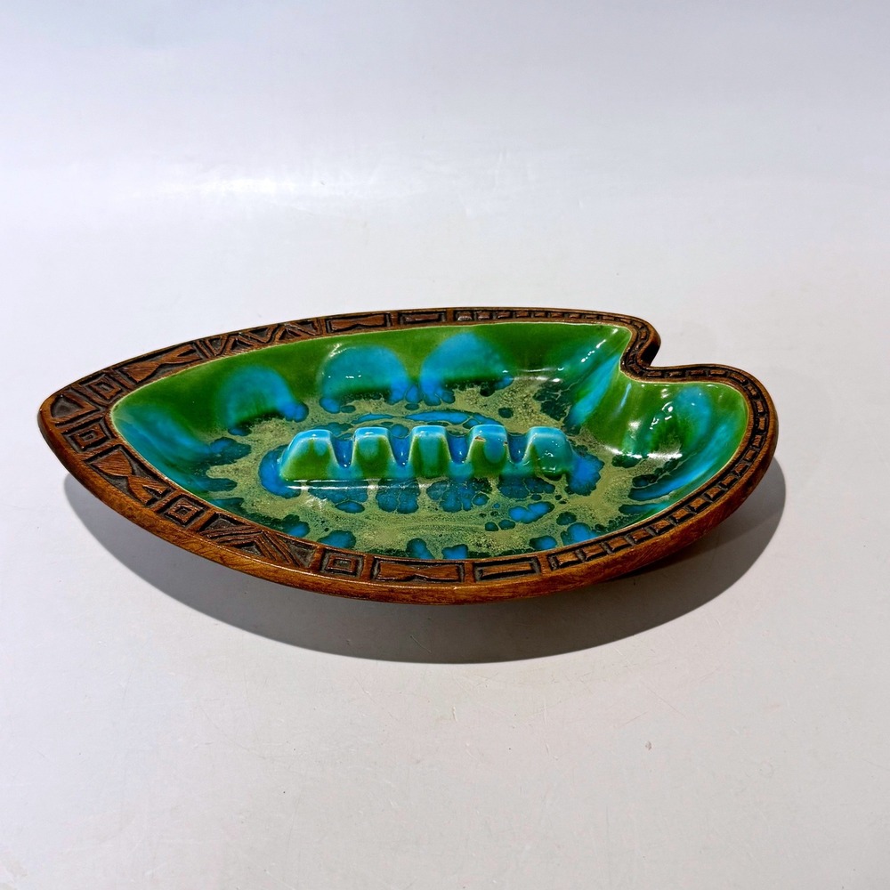 Vintage Treasure Craft Hawaii No. 15 Tiki Ashtray Blue Green Lava Glaze MCM